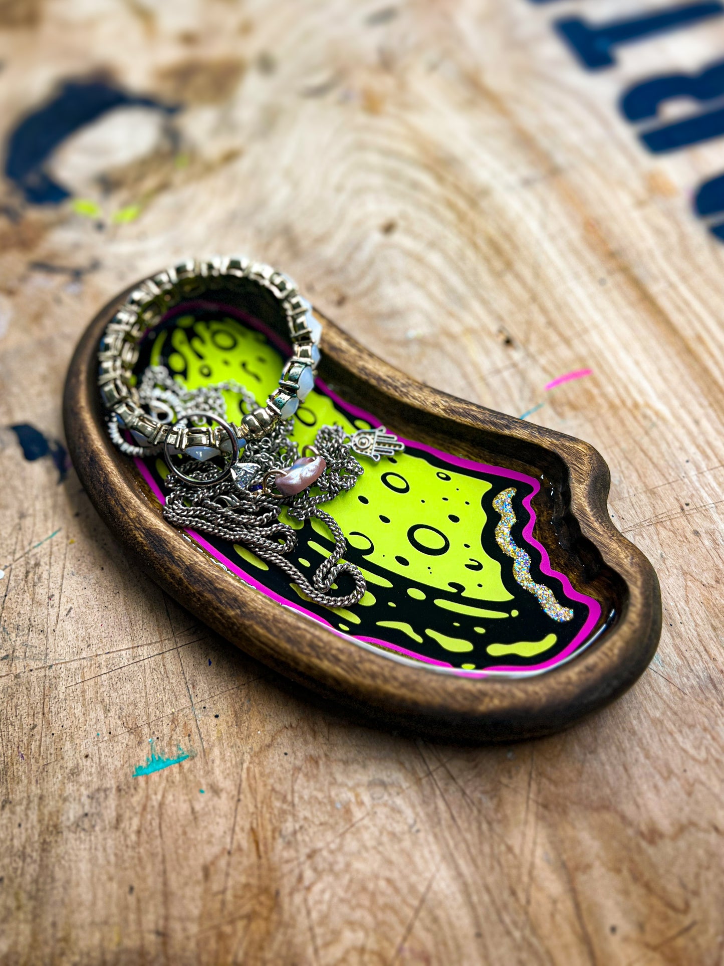 Handmade Pickle Wood Tray – Resin Catchall Dish