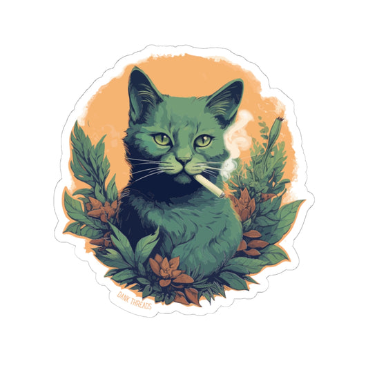 Vintage Floral Cat Smoking Weed Sticker