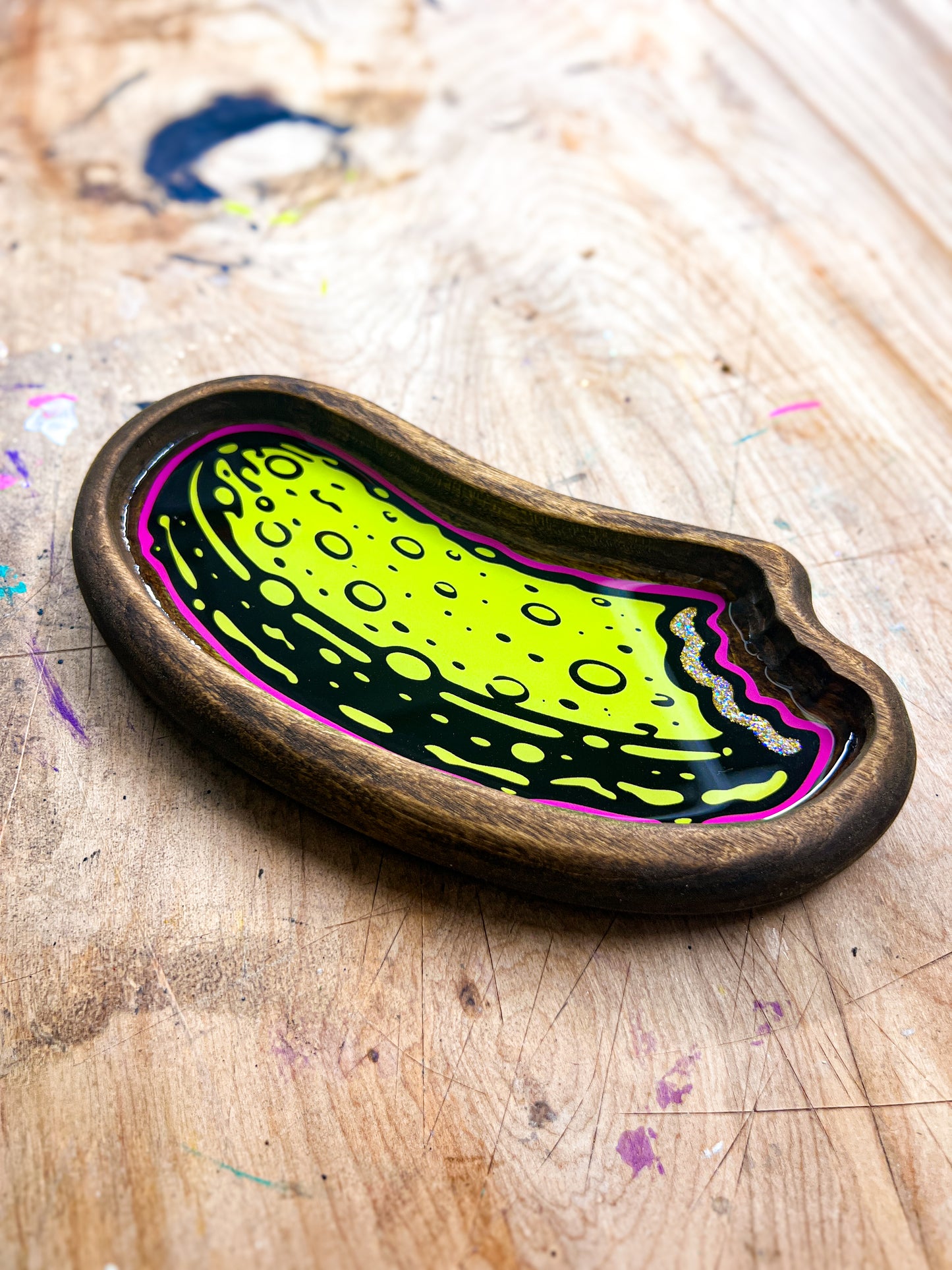 Handmade Pickle Wood Tray – Resin Catchall Dish