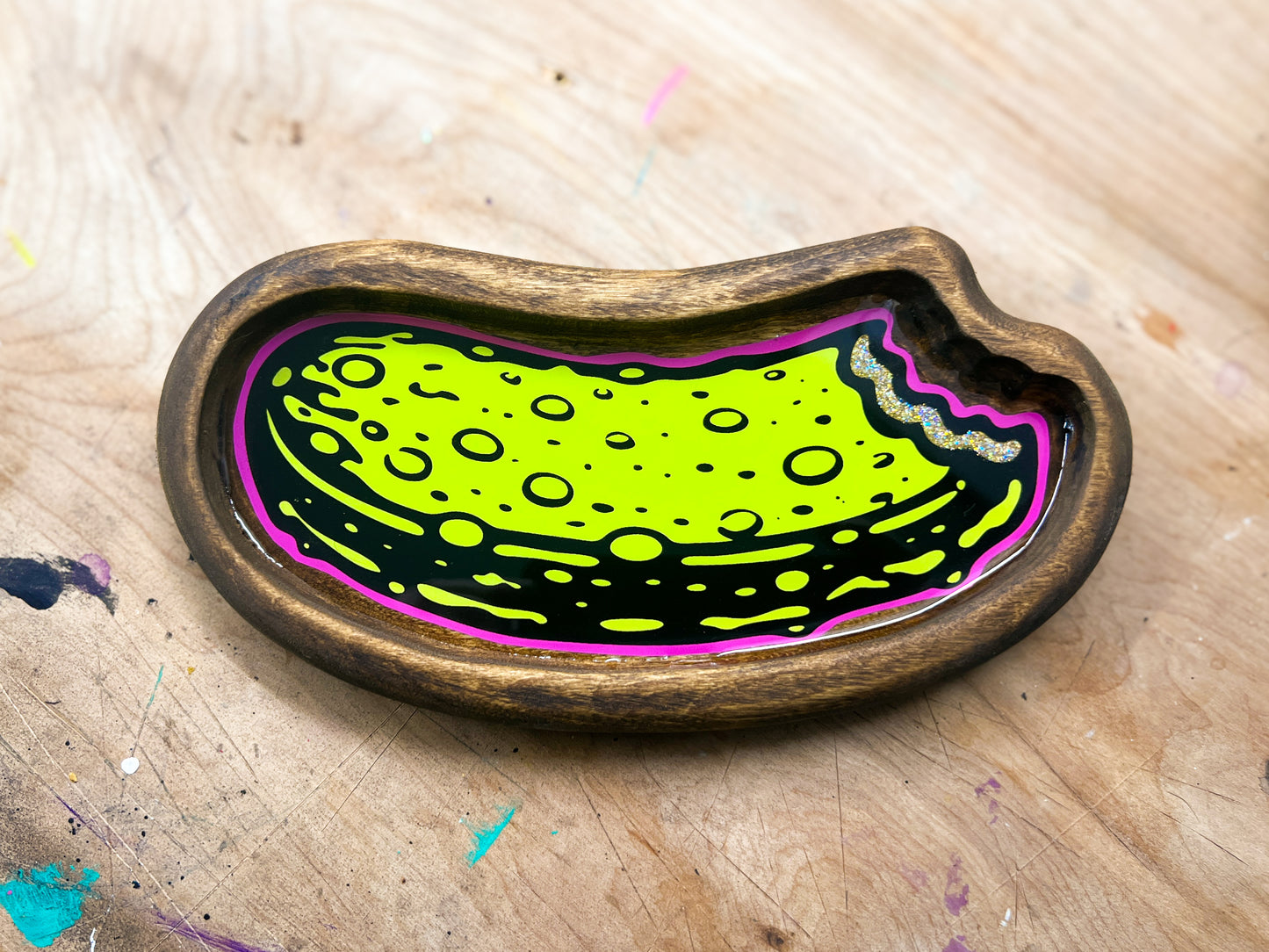 Handmade Pickle Wood Tray – Resin Catchall Dish